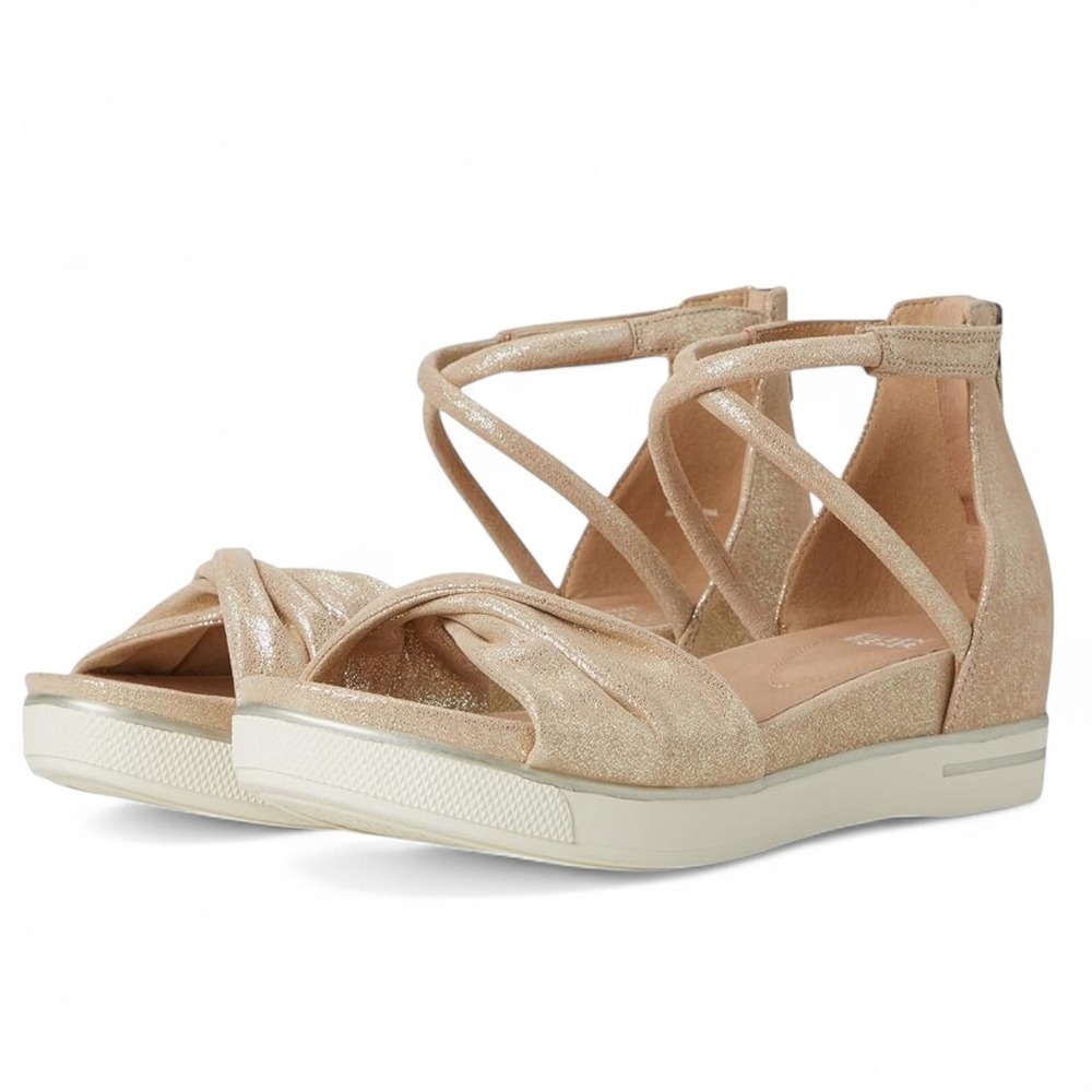 Eileen‎ Fisher Suvi Sandal Womens 8.5M Platinum Metallic Wedge Zip Back NEW